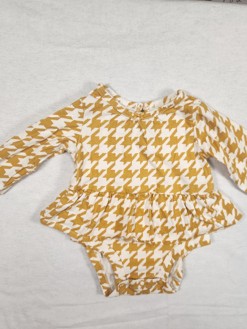 Carter's Mustard and White Houndstooth Peplum Bodysuit 3m